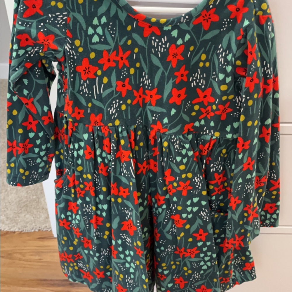 Floral Green and Red Kids Dress